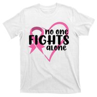 No One Fights Alone Breast Cancer Heart T-Shirt