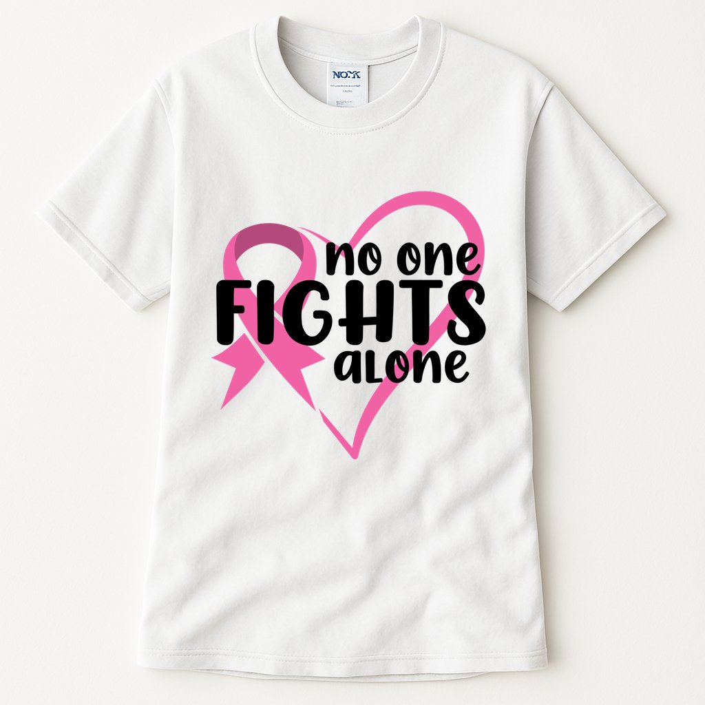 No One Fights Alone Breast Cancer Heart Tall T-Shirt