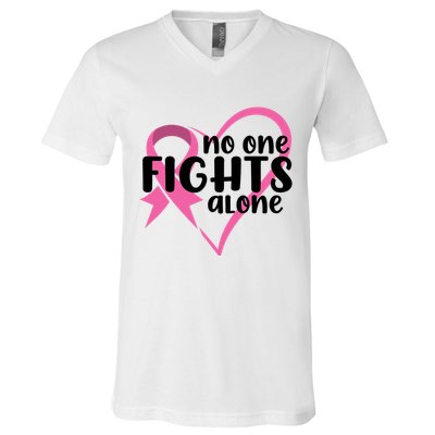 No One Fights Alone Breast Cancer Heart V-Neck T-Shirt