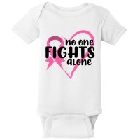 No One Fights Alone Breast Cancer Heart Baby Bodysuit