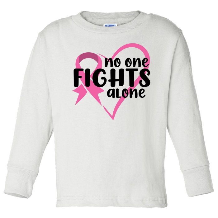 No One Fights Alone Breast Cancer Heart Toddler Long Sleeve Shirt