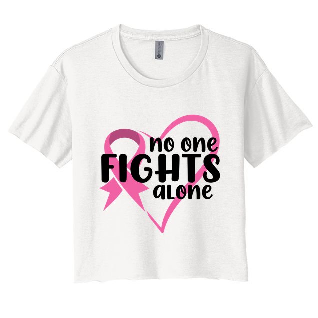 No One Fights Alone Breast Cancer Heart Crop Top