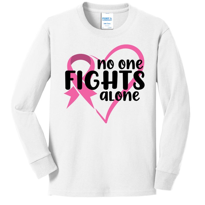 No One Fights Alone Breast Cancer Heart Kids Long Sleeve Shirt