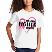 No One Fights Alone Breast Cancer Heart Kids T-Shirt
