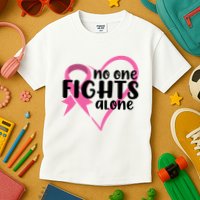 No One Fights Alone Breast Cancer Heart Kids T-Shirt