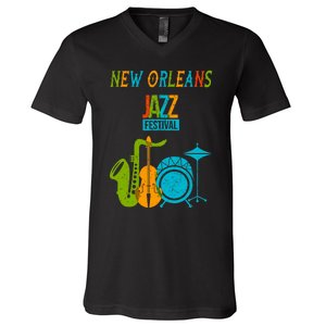 New Orleans Festival Of Jazz Music Gift Louisiana Jazz V-Neck T-Shirt