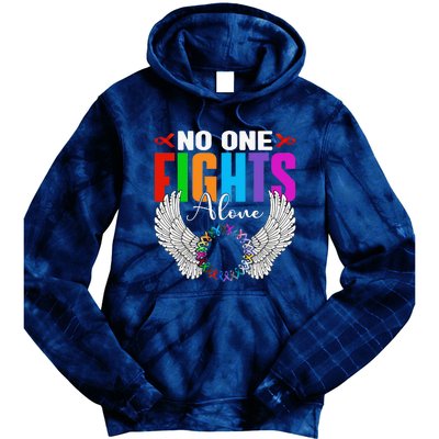 No One Fight Alone Angel Wings World Cancer Day Tie Dye Hoodie