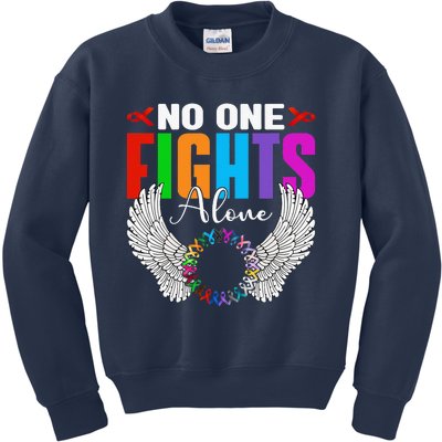 No One Fight Alone Angel Wings World Cancer Day Kids Sweatshirt