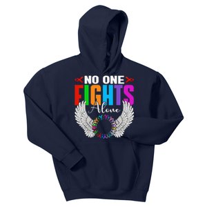 No One Fight Alone Angel Wings World Cancer Day Kids Hoodie