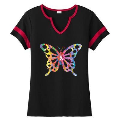 No One Fight Alone Butterfly All Cancer Matters Cancer Ladies Halftime Notch Neck Tee