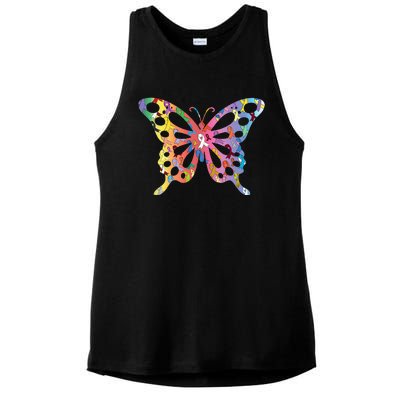 No One Fight Alone Butterfly All Cancer Matters Cancer Ladies PosiCharge Tri-Blend Wicking Tank