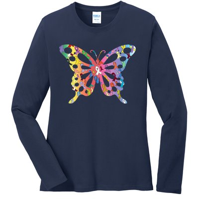 No One Fight Alone Butterfly All Cancer Matters Cancer Ladies Long Sleeve Shirt