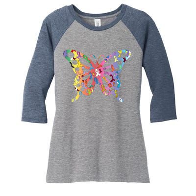 No One Fight Alone Butterfly All Cancer Matters Cancer Women's Tri-Blend 3/4-Sleeve Raglan Shirt