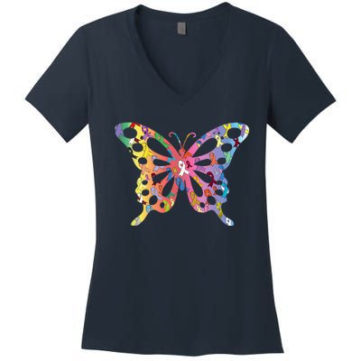 No One Fight Alone Butterfly All Cancer Matters Cancer Women's V-Neck T-Shirt