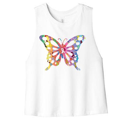 No One Fight Alone Butterfly All Cancer Matters Cancer Women's Racerback Cropped Tank