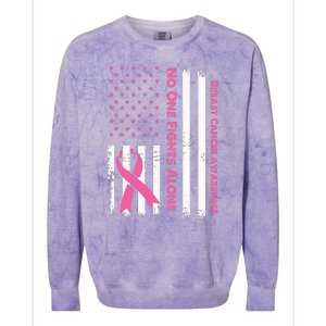 No One Fights Breast Cancer Alone USA Flag Pink Ribbon Colorblast Crewneck Sweatshirt