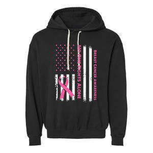 No One Fights Breast Cancer Alone USA Flag Pink Ribbon Garment-Dyed Fleece Hoodie