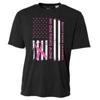 No One Fights Breast Cancer Alone USA Flag Pink Ribbon Cooling Performance Crew T-Shirt