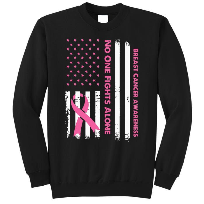 No One Fights Breast Cancer Alone USA Flag Pink Ribbon Sweatshirt