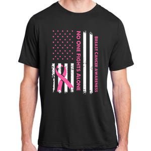 No One Fights Breast Cancer Alone USA Flag Pink Ribbon Adult ChromaSoft Performance T-Shirt