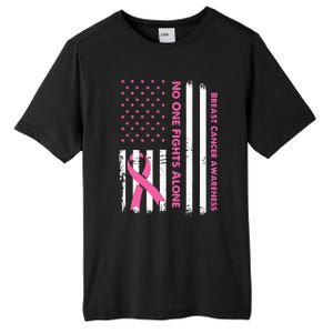 No One Fights Breast Cancer Alone USA Flag Pink Ribbon Tall Fusion ChromaSoft Performance T-Shirt