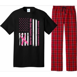 No One Fights Breast Cancer Alone USA Flag Pink Ribbon Pajama Set