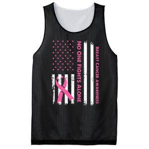 No One Fights Breast Cancer Alone USA Flag Pink Ribbon Mesh Reversible Basketball Jersey Tank