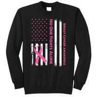 No One Fights Breast Cancer Alone USA Flag Pink Ribbon Tall Sweatshirt