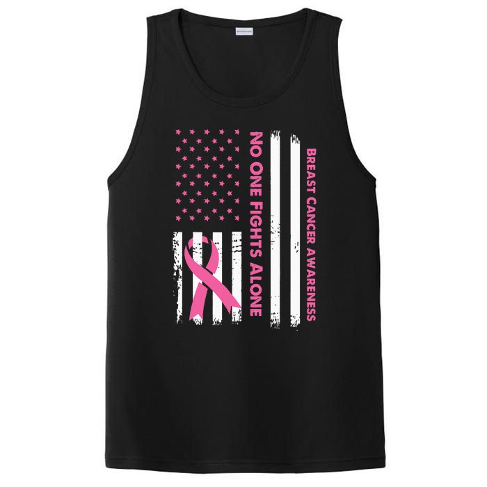 No One Fights Breast Cancer Alone USA Flag Pink Ribbon PosiCharge Competitor Tank