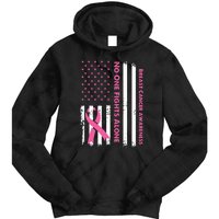 No One Fights Breast Cancer Alone USA Flag Pink Ribbon Tie Dye Hoodie