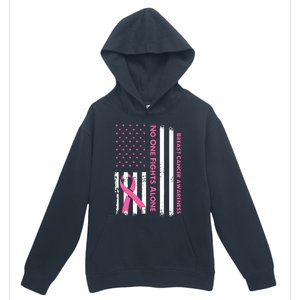 No One Fights Breast Cancer Alone USA Flag Pink Ribbon Urban Pullover Hoodie