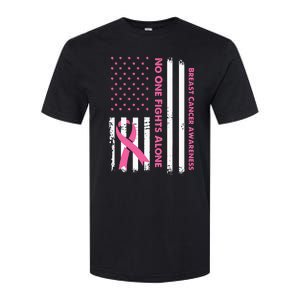 No One Fights Breast Cancer Alone USA Flag Pink Ribbon Softstyle CVC T-Shirt