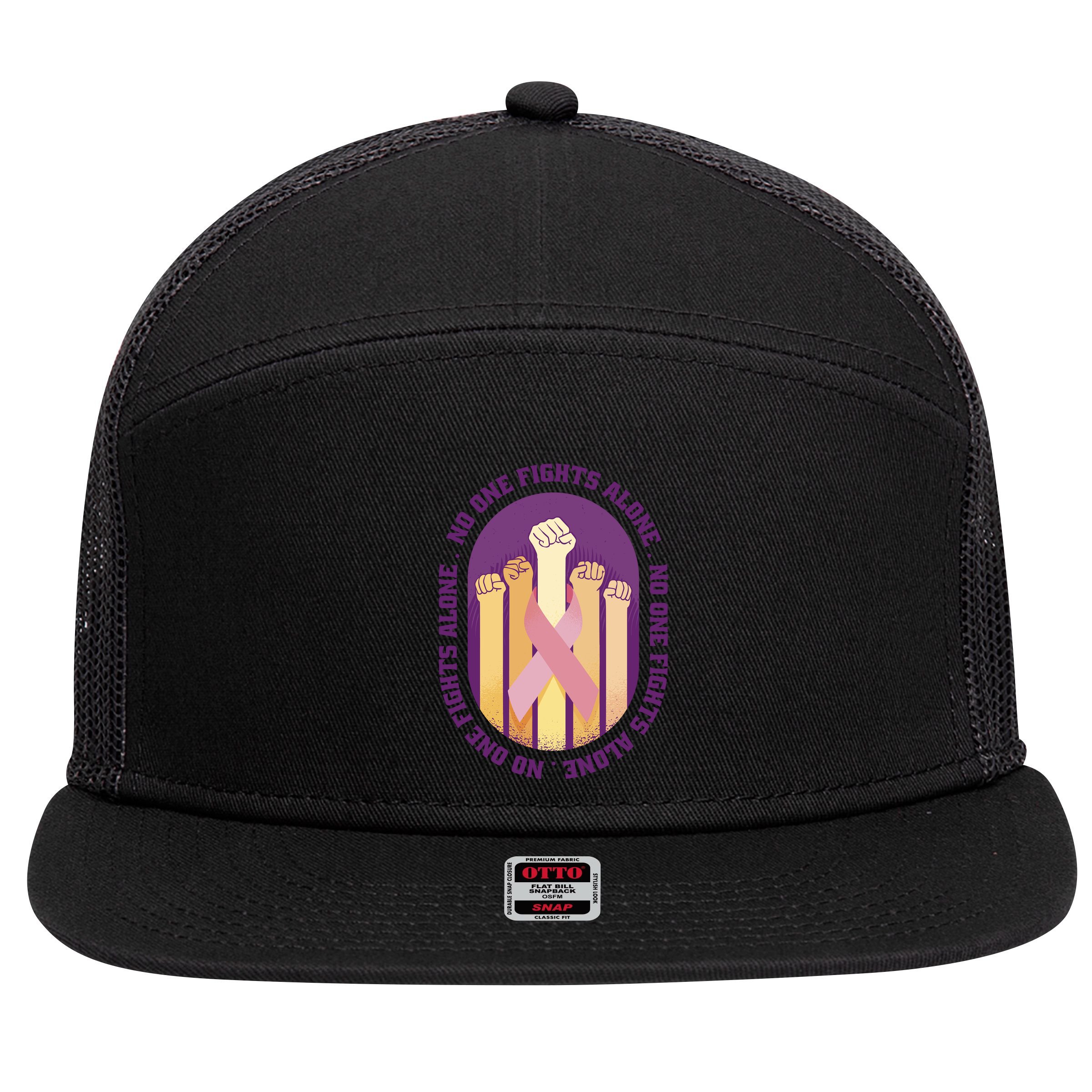 No One Fights Alone Breast Cancer 7 Panel Mesh Trucker Snapback Hat
