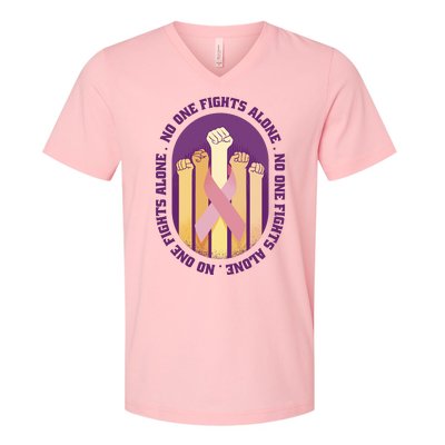 No One Fights Alone Breast Cancer V-Neck T-Shirt