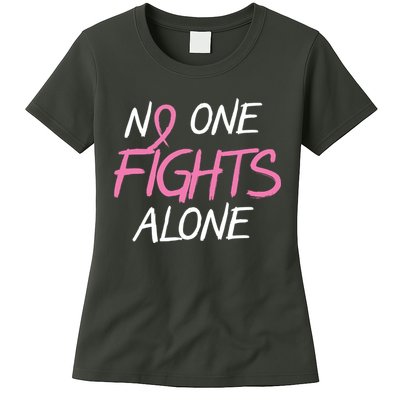 No One Fights Alone Breast Cancer Womens T-Shirt