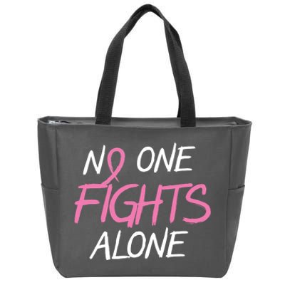 No One Fights Alone Breast Cancer Zip Tote Bag