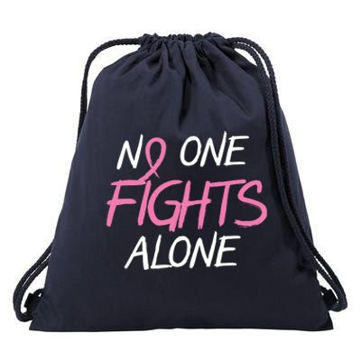 No One Fights Alone Breast Cancer Drawstring Bag