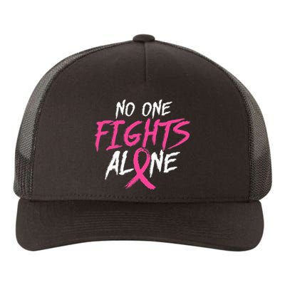 no one fight alone breast cancer awareness month pink ribbon Yupoong Adult 5-Panel Trucker Hat