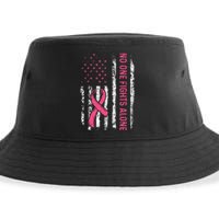 No One Fights Breast Cancer Alone American Flag P.Ink Ribbon Gift Sustainable Bucket Hat