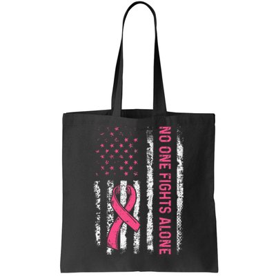 No One Fights Breast Cancer Alone American Flag P.Ink Ribbon Gift Tote Bag