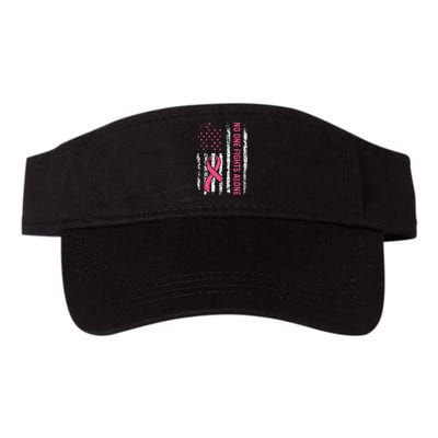 No One Fights Breast Cancer Alone American Flag P.Ink Ribbon Gift Valucap Bio-Washed Visor