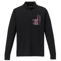 No One Fights Breast Cancer Alone American Flag Performance Long Sleeve Polo