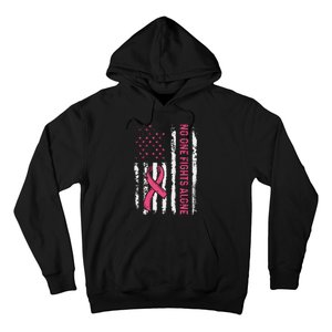 No One Fights Breast Cancer Alone American Flag Hoodie