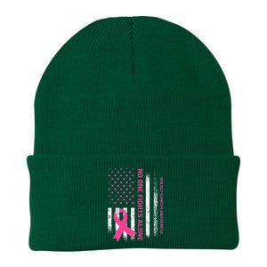 No One Fights Breast Cancer Alone USA Flag Pink Ribbon Knit Cap Winter Beanie