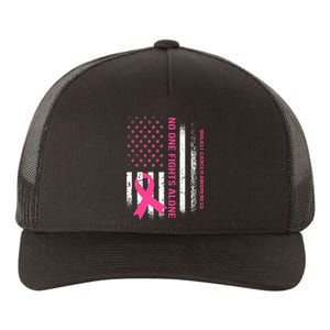 No One Fights Breast Cancer Alone USA Flag Pink Ribbon Yupoong Adult 5-Panel Trucker Hat