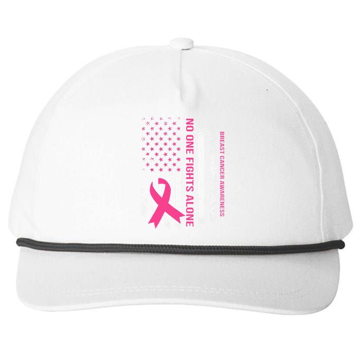 No One Fights Breast Cancer Alone USA Flag Pink Ribbon Snapback Five-Panel Rope Hat