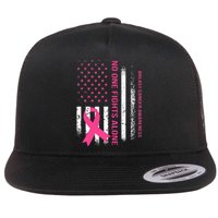 No One Fights Breast Cancer Alone USA Flag Pink Ribbon Flat Bill Trucker Hat