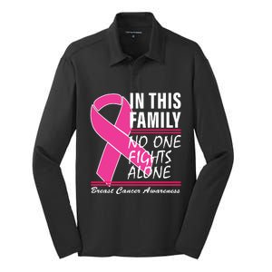 No One Fights Alone Breast Cancer Awareness Ribbon Silk Touch Performance Long Sleeve Polo