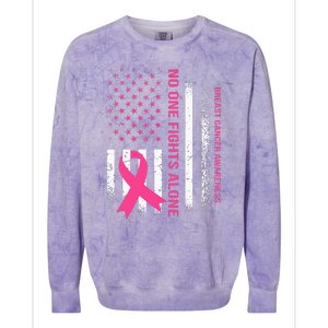 No One Fights Breast Cancer Alone USA Flag Pink Ribbon Colorblast Crewneck Sweatshirt