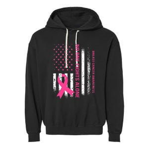 No One Fights Breast Cancer Alone USA Flag Pink Ribbon Garment-Dyed Fleece Hoodie